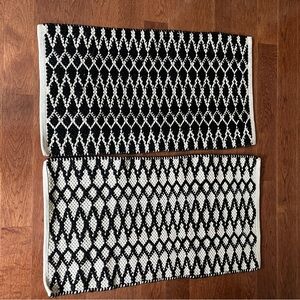 Restoration Hardware Black & Cream Diamond Woven Accent Rugs - Set of 2
